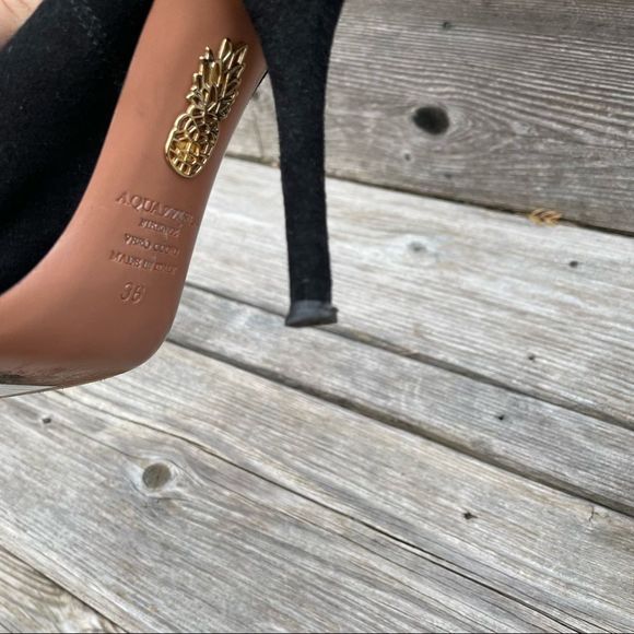 AQUAZZURA Babe 105 black suede tie ankle bootie high heels 6 - Picture 11 of 13